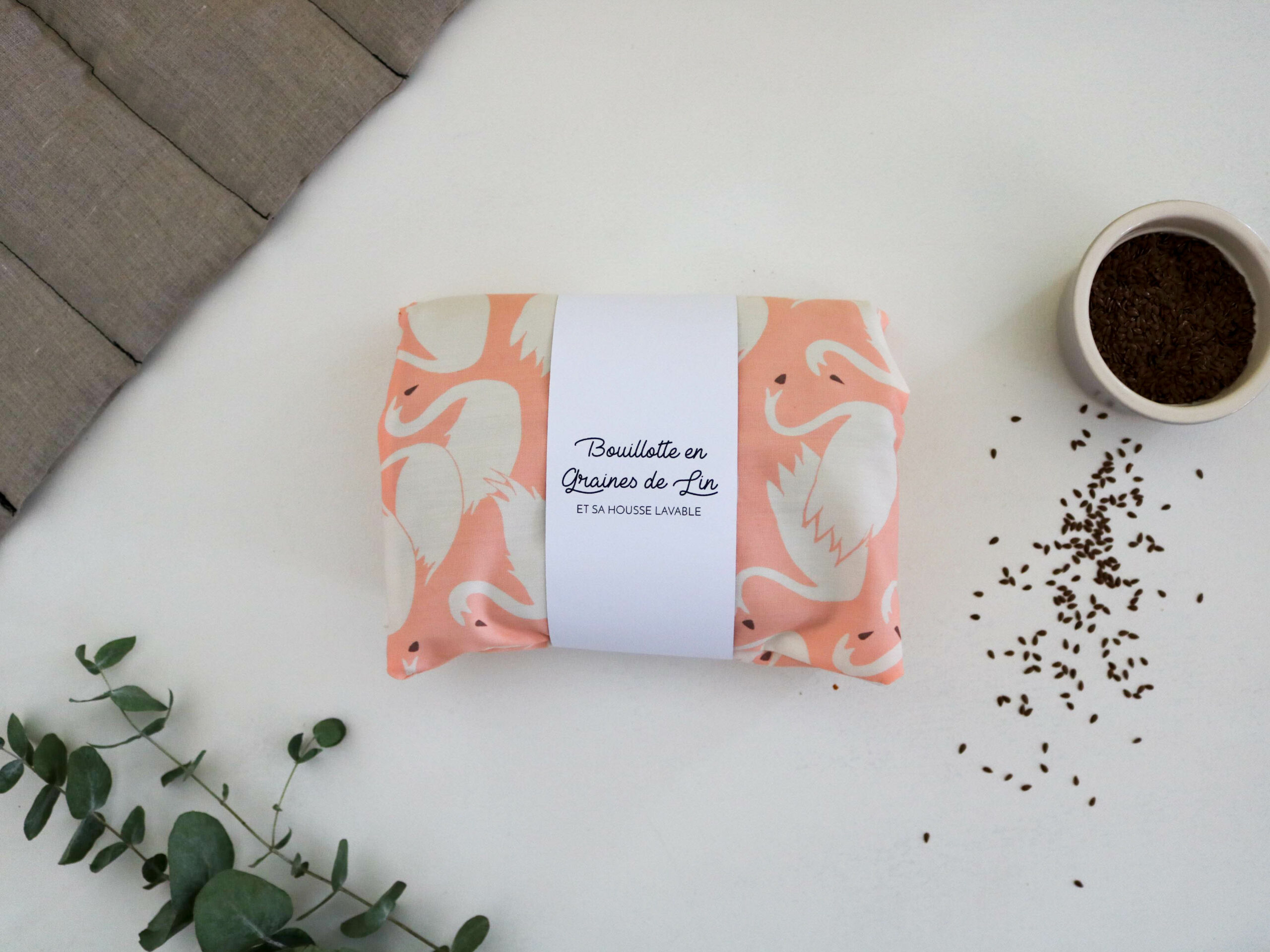 Bouillotte en graines de lin Cygnes Roses
