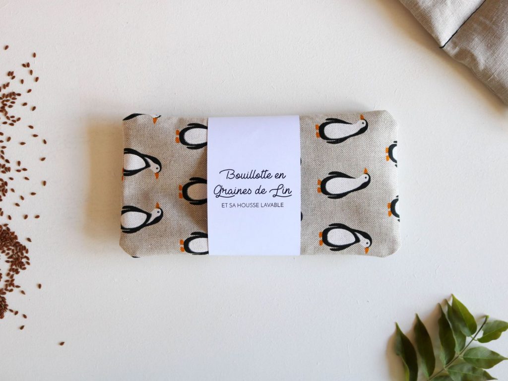 Petite bouillotte en graines de lin Pingouins