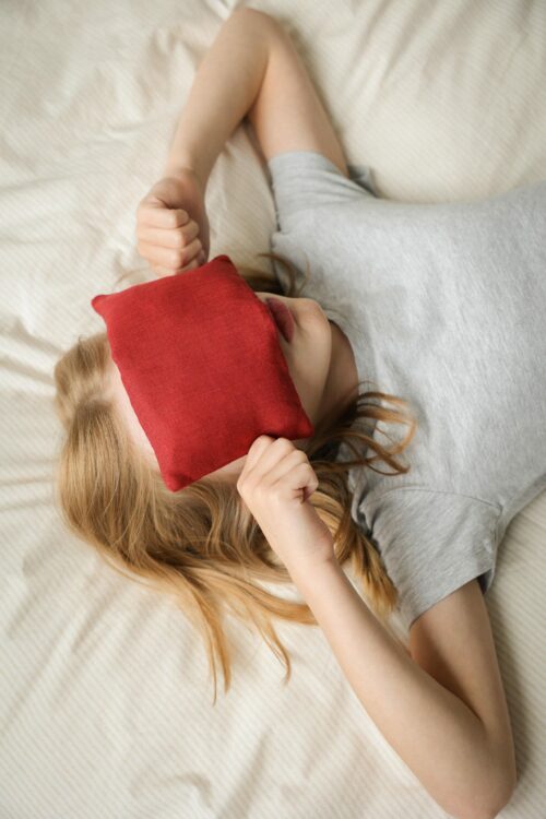 BJT_0061 Petite bouillotte en graines de lin rouge brique