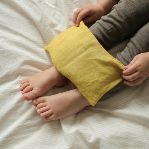 Petite bouillotte en graines de lin pieds