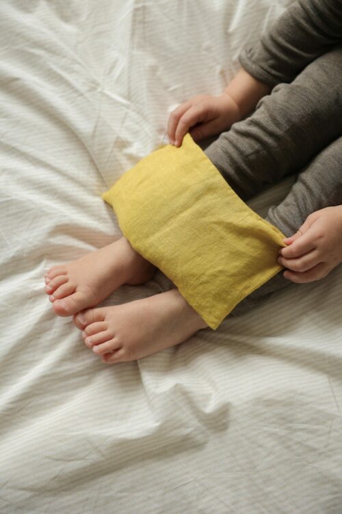 Petite bouillotte en graines de lin pieds