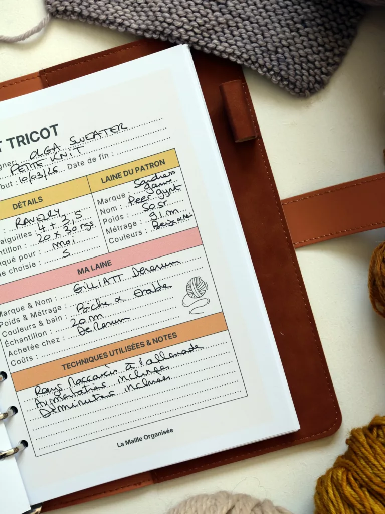 fiche projet tricot crochet journal organisation projet