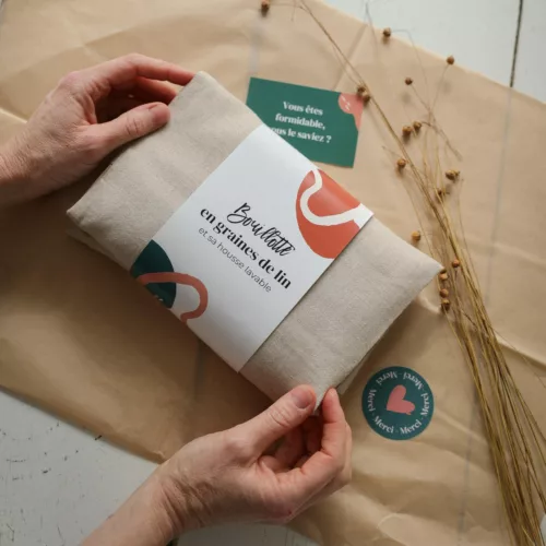 Carte cadeau bouillotte en graines de lin à offrir, cousue dans le Nord